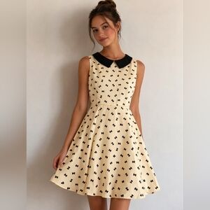 ONE CLOTHING Cream & Black A-line BOW dress with black collar. Sz Small